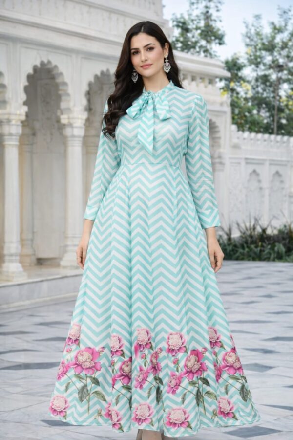 Mint Green Chevron Floral Maxi Dress